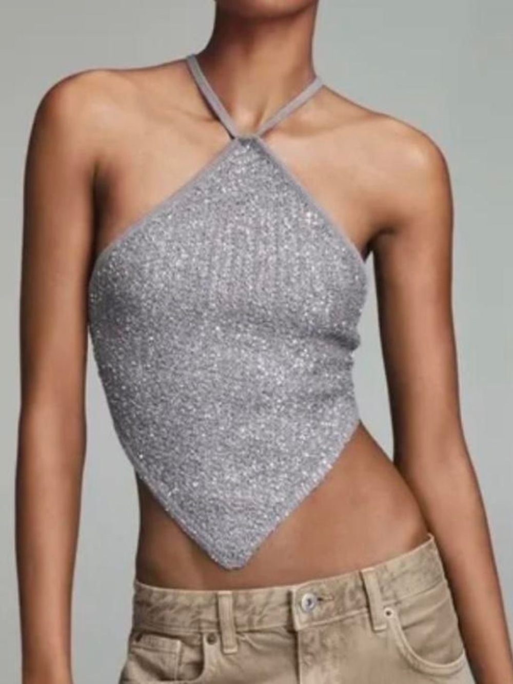 Zara Silver Sparkle Halter Handkerchief Camisole